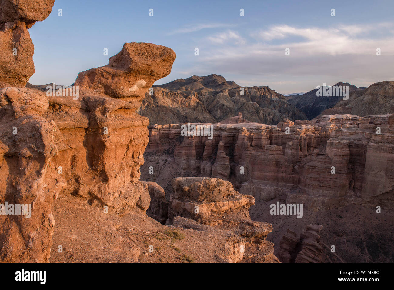Sandstone formations at Sharyn Canyon, Valley of castles, Sharyn National Park, Almaty region, Kazakhstan, Central Asia, Asia Stock Photo