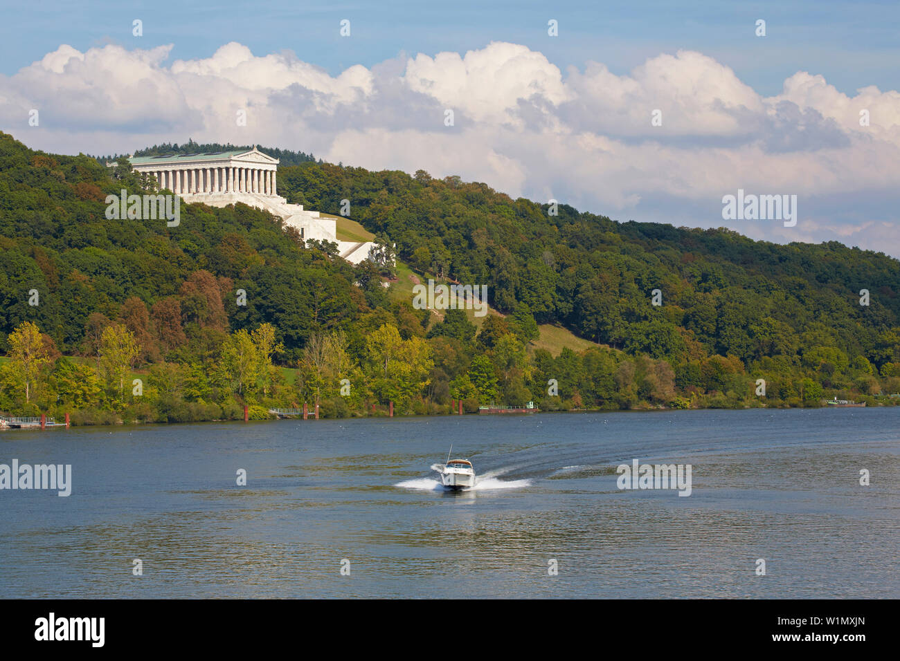 View at the Walhalla and the River Danube near Donaustauf , Bavaria , Germany , Europe Stock Photo
