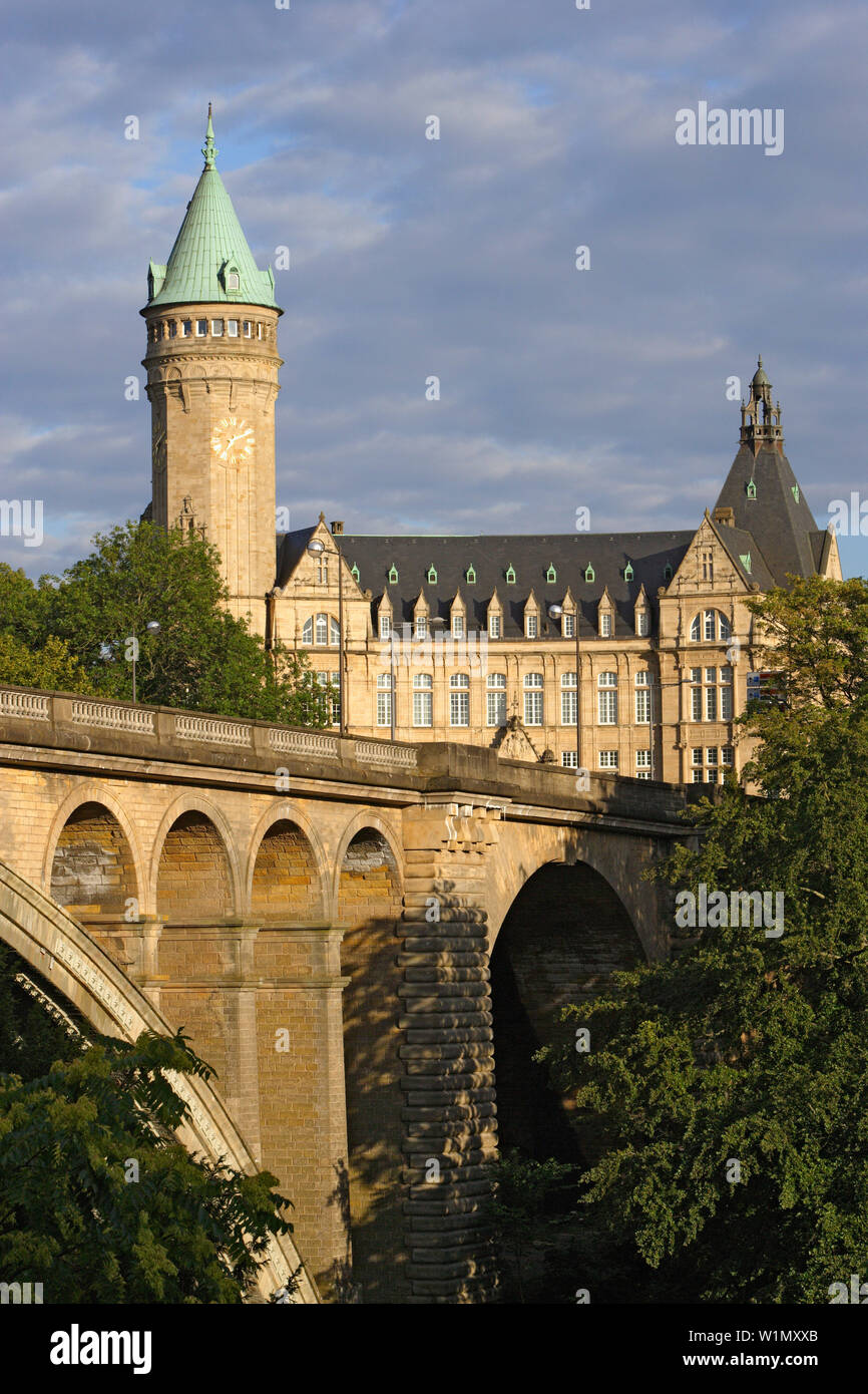 Staatssparkasse and Pont Adolphe, Luxembourg Stock Photo