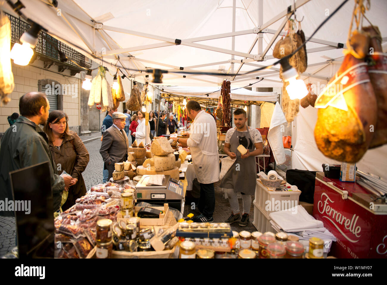 The weekly market in Sulmona offers Italien specialities Stock Photo