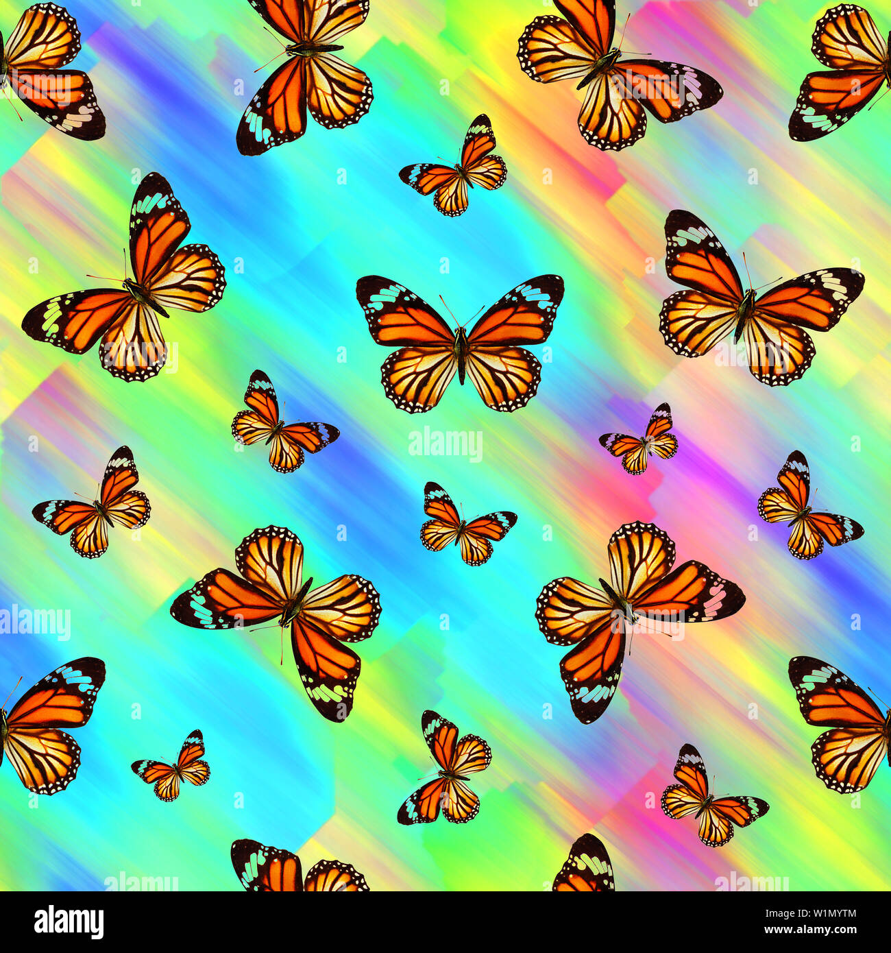 seamless pattern of colored tropical butterflies on bright color background  Stock Photo - Alamy
