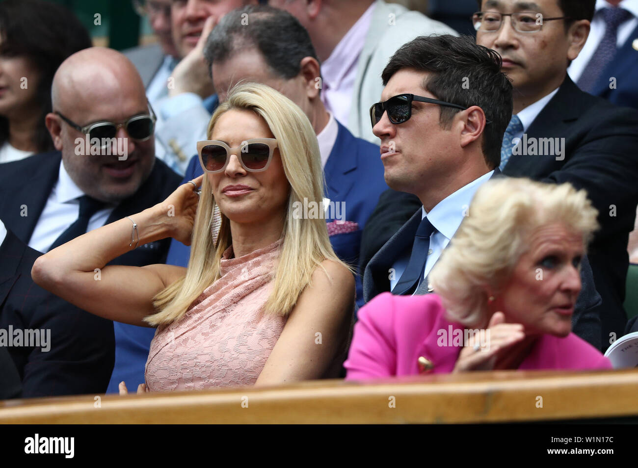 London, UK. Wimbledon, 3rd July 2019, The All England Lawn Tennis and Croquet Club, Wimbledon, England, Wimbledon Tennis Tournament, Day 3; Strictly Come dancing host Helen Elizabeth &quot;Tess&quot; Daly with husband Vernon Kay Credit: Action Plus Sports Images/Alamy Live News Stock Photo