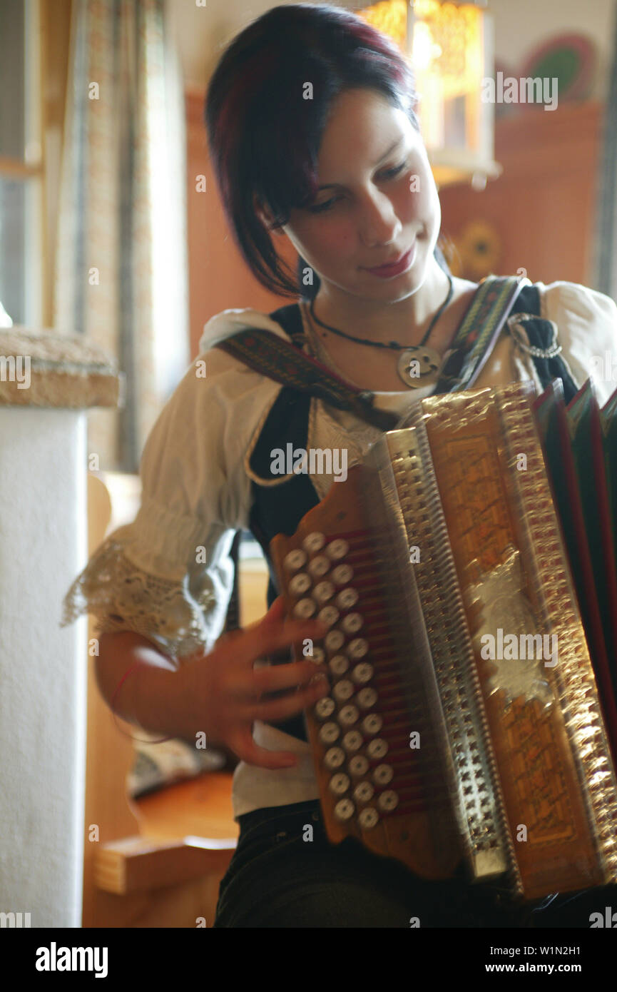 Girl playing Accordion, Austria, Tradition Music Austria, Styria Stock Photo