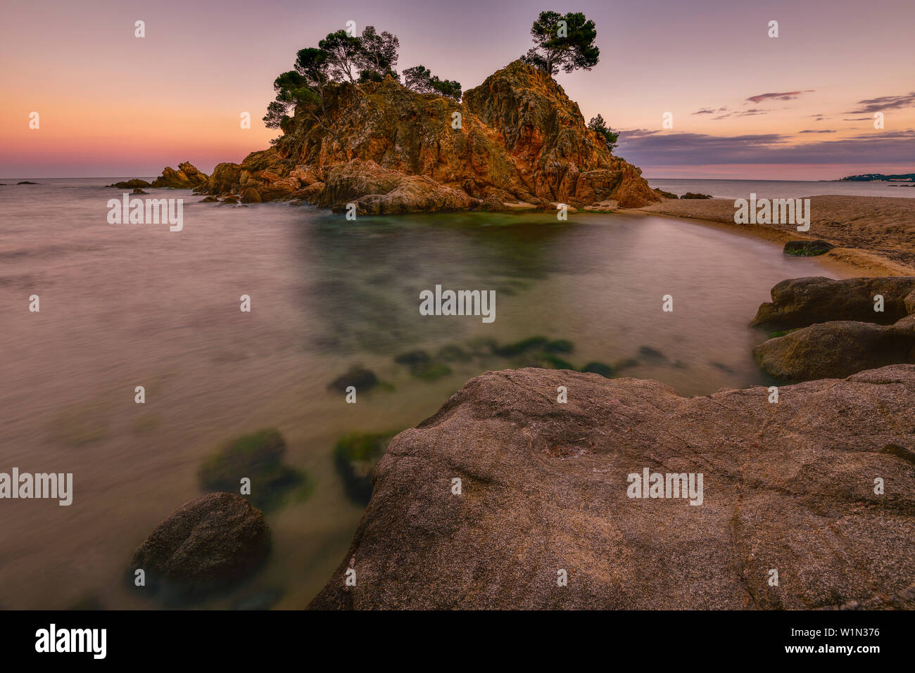 Rock Island With Pines After Sunset Cap Roig Between Platja D Aro