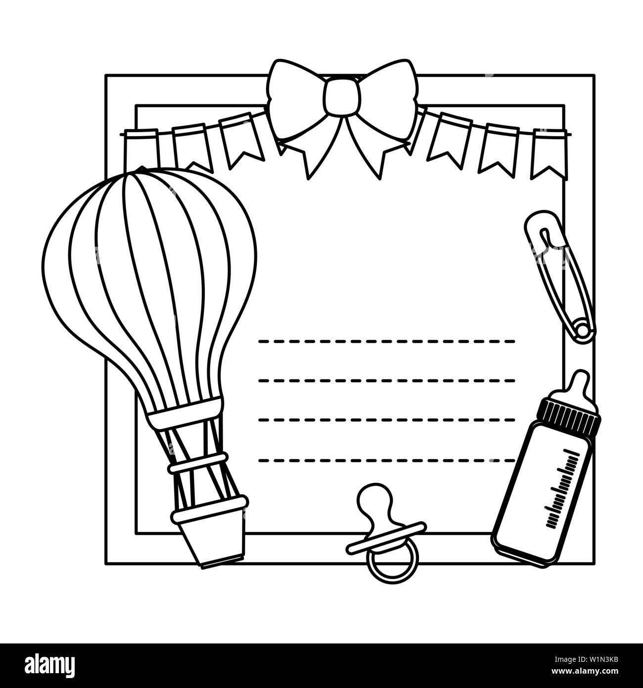 baby shower card with balloon helium and milk bottle Stock Vector Image ...