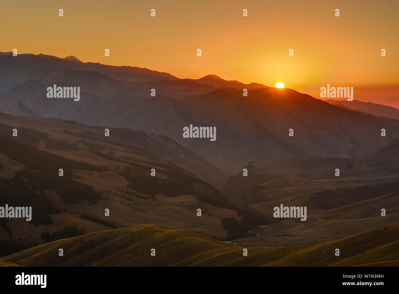 Sunset over Assy Plateau, Almaty region, Kazakhstan, Central Asia, Asia Stock Photo