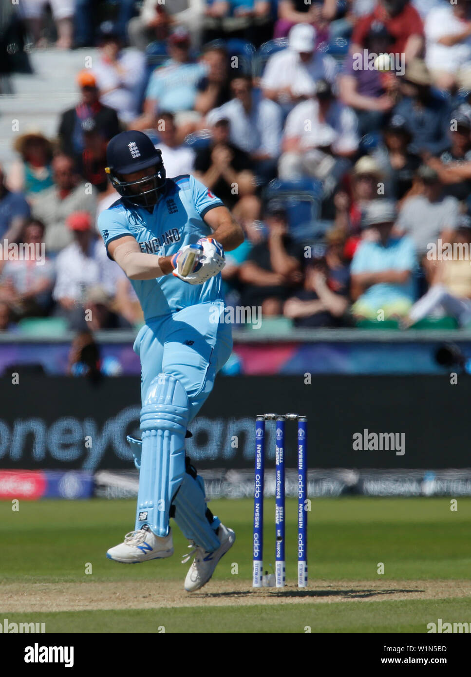 Emirates Riverside, Chester-le-Street, Durham, UK. 3rd July, 2019. ICC World Cup Cricket, England versus New Zealand; Liam Plunkett of England pulls his shot to the leg side Credit: Action Plus Sports/Alamy Live News Stock Photo