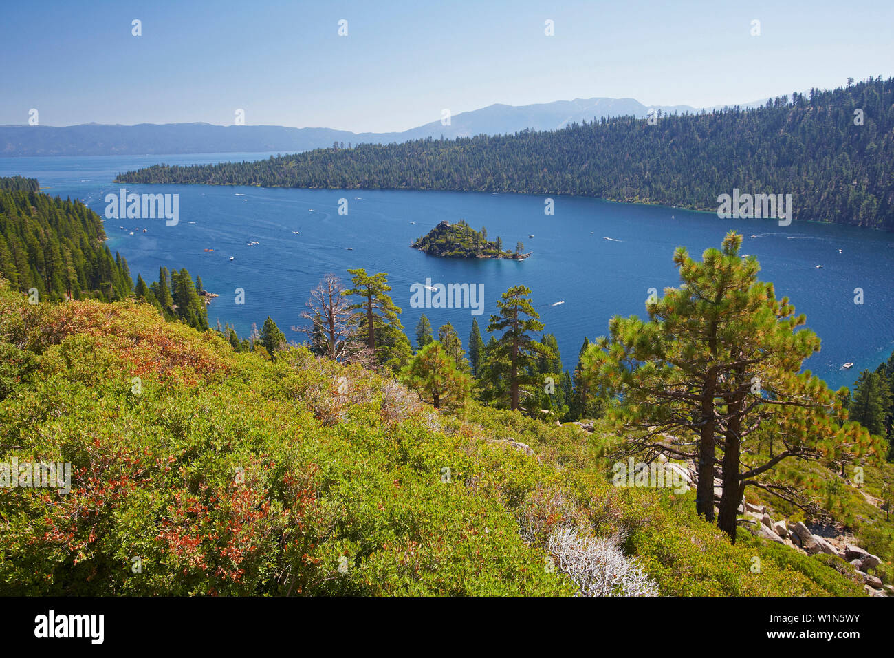 Lake Tahoe , Emerald Bay and Fannette Island , California , U.S.A. , America Stock Photo