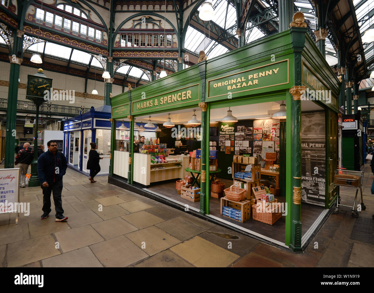 In 2013 M&S opened a Heritage Stall in Leeds Kirkgate Market close to   the site of their original Penny Bazaar Stock Photo