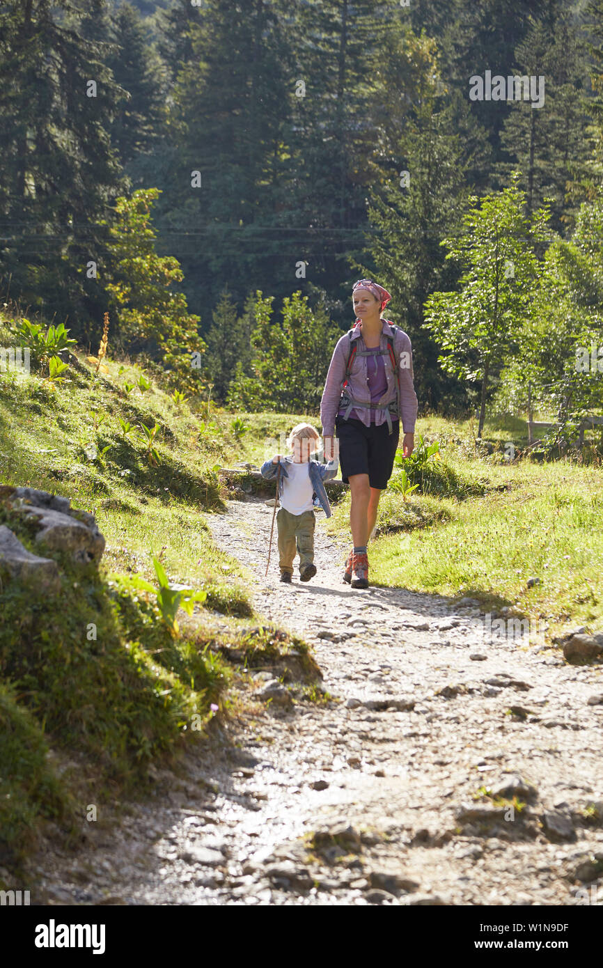 Mother with son hiking Stock Photo