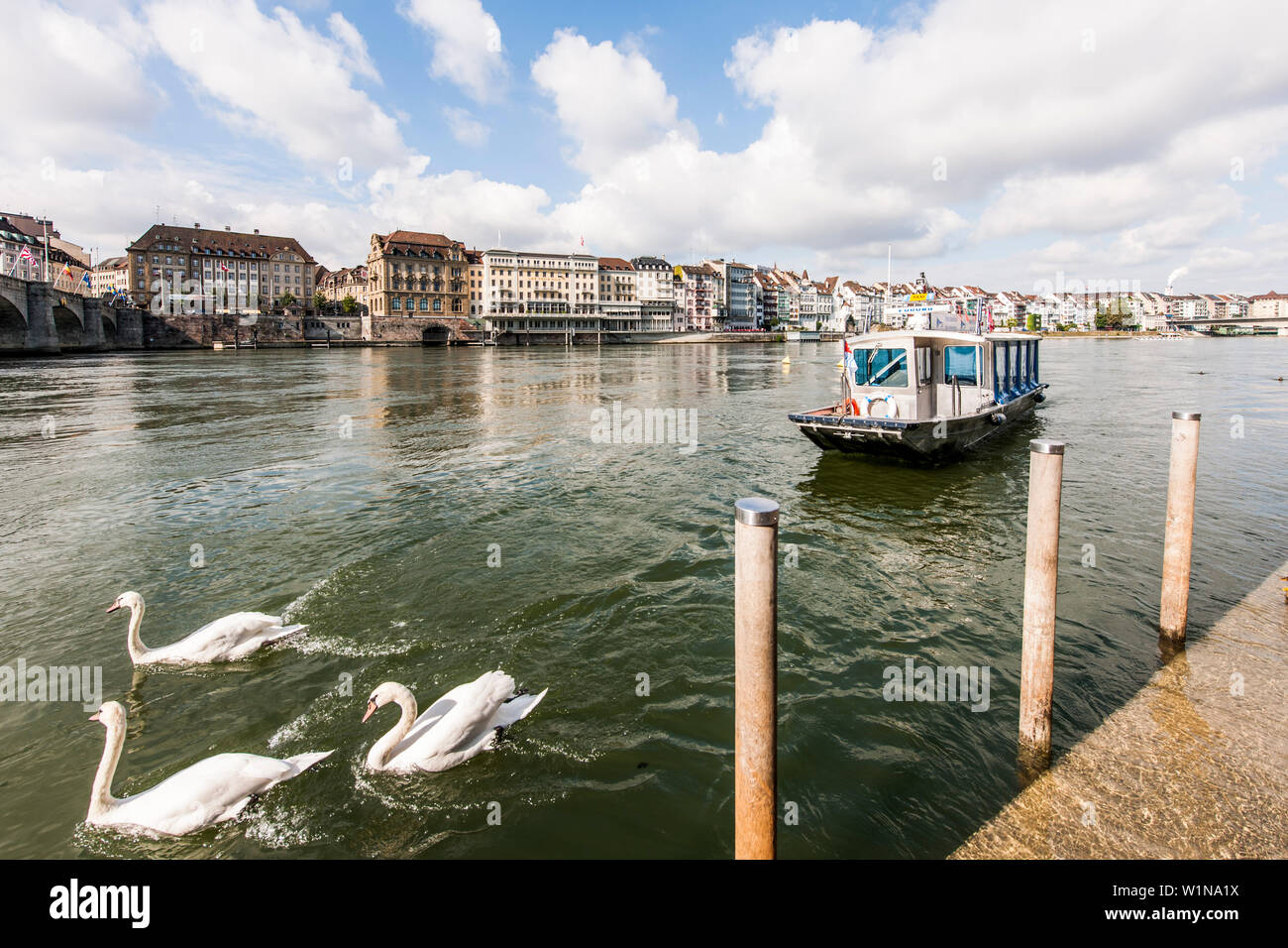 View over river Rhine to a hotel, Basel, Canton of Basel-Stadt, Switzerland Stock Photo