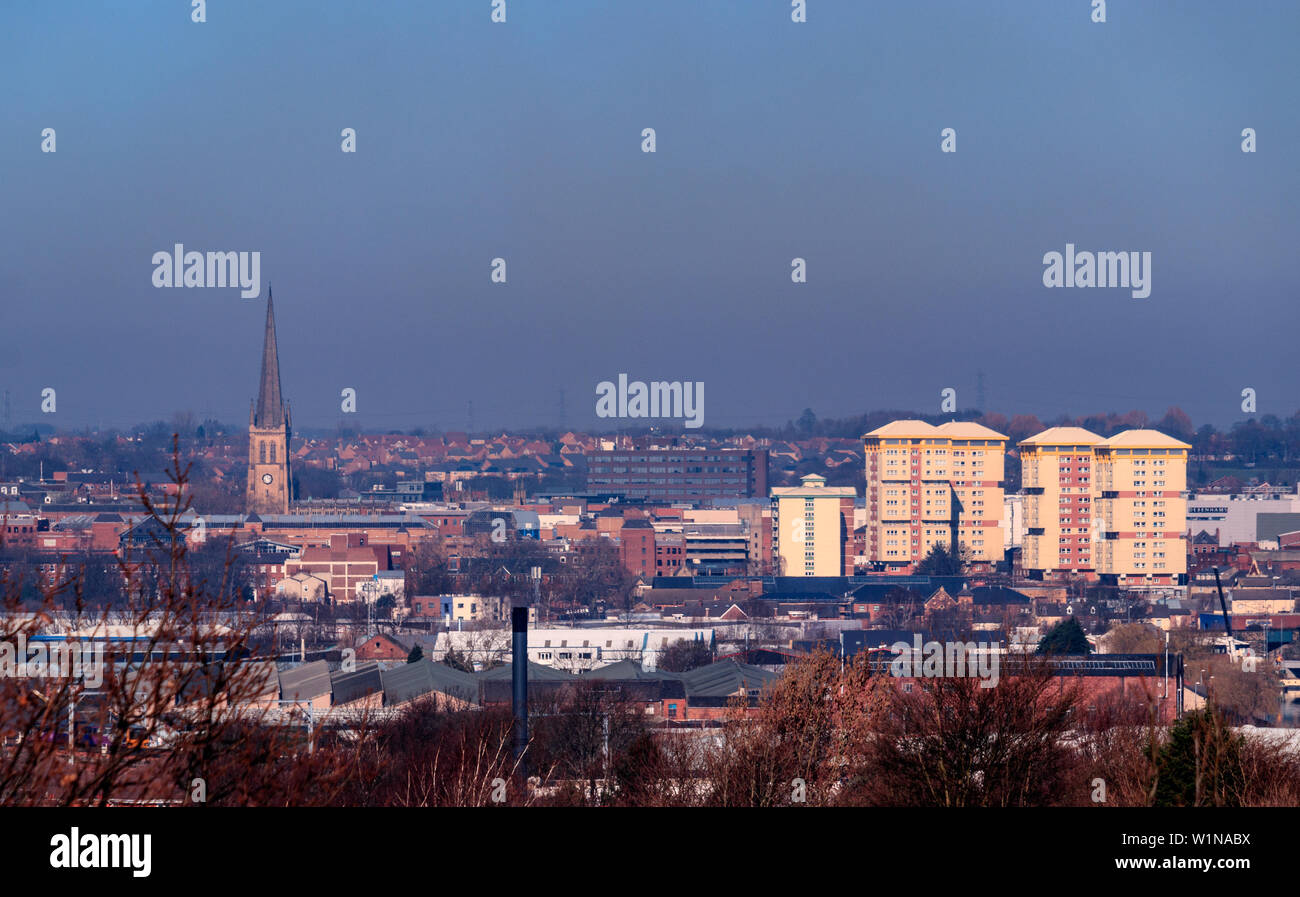 View of Wakefield City Centre from Sandal Castle Stock Photo