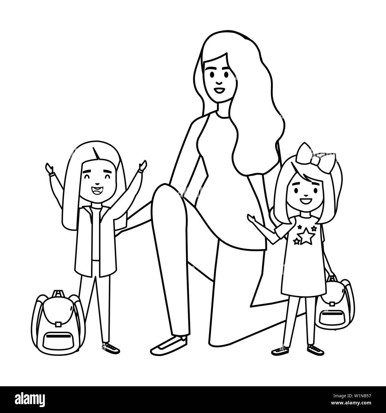 happy students girls with female teacher Stock Vector Image & Art - Alamy