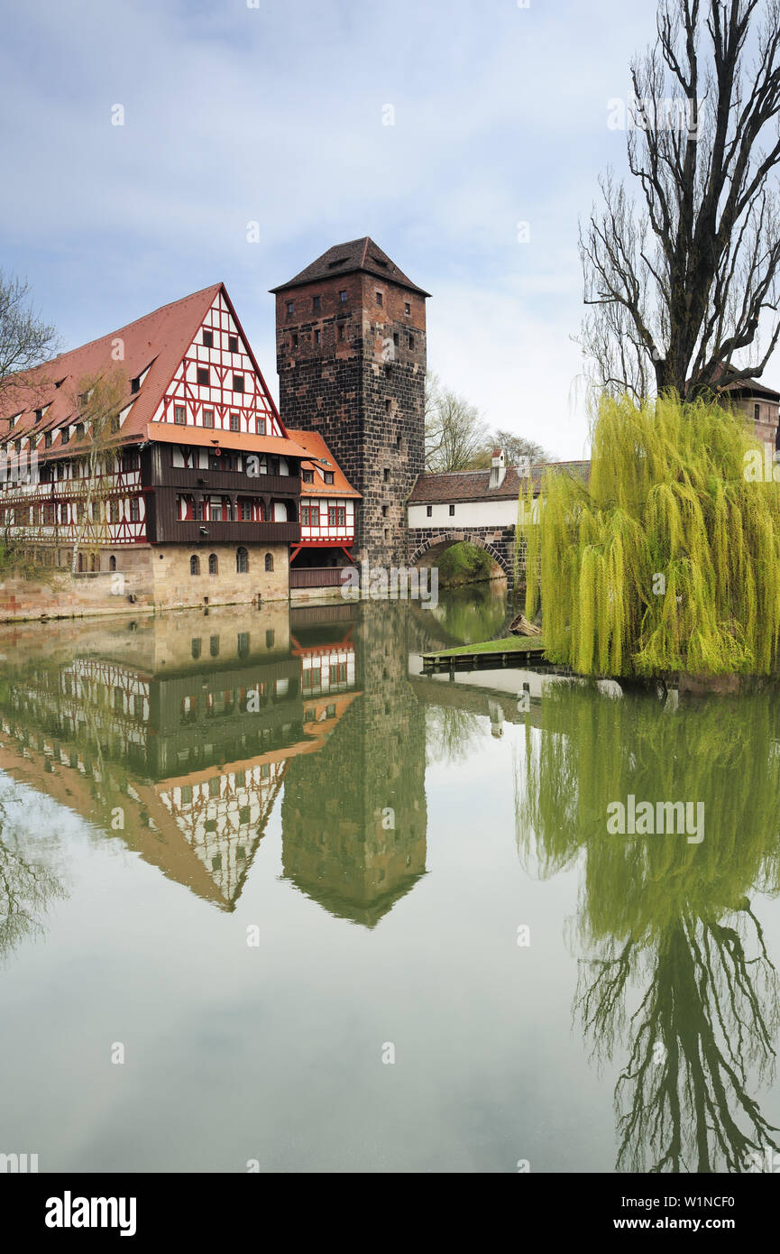 Weinstadel, winestore, water tower and the river Pegnitz, Nuremberg, Bavaria, Germany Stock Photo