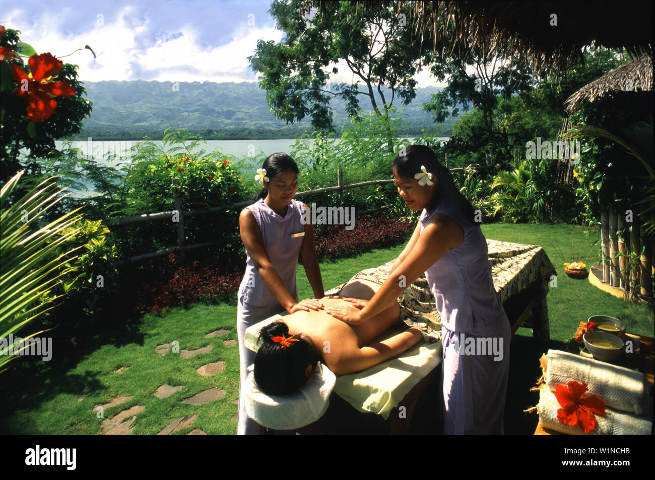 Four-hand massage, Badian Island, Cebu Philippines Stock Photo