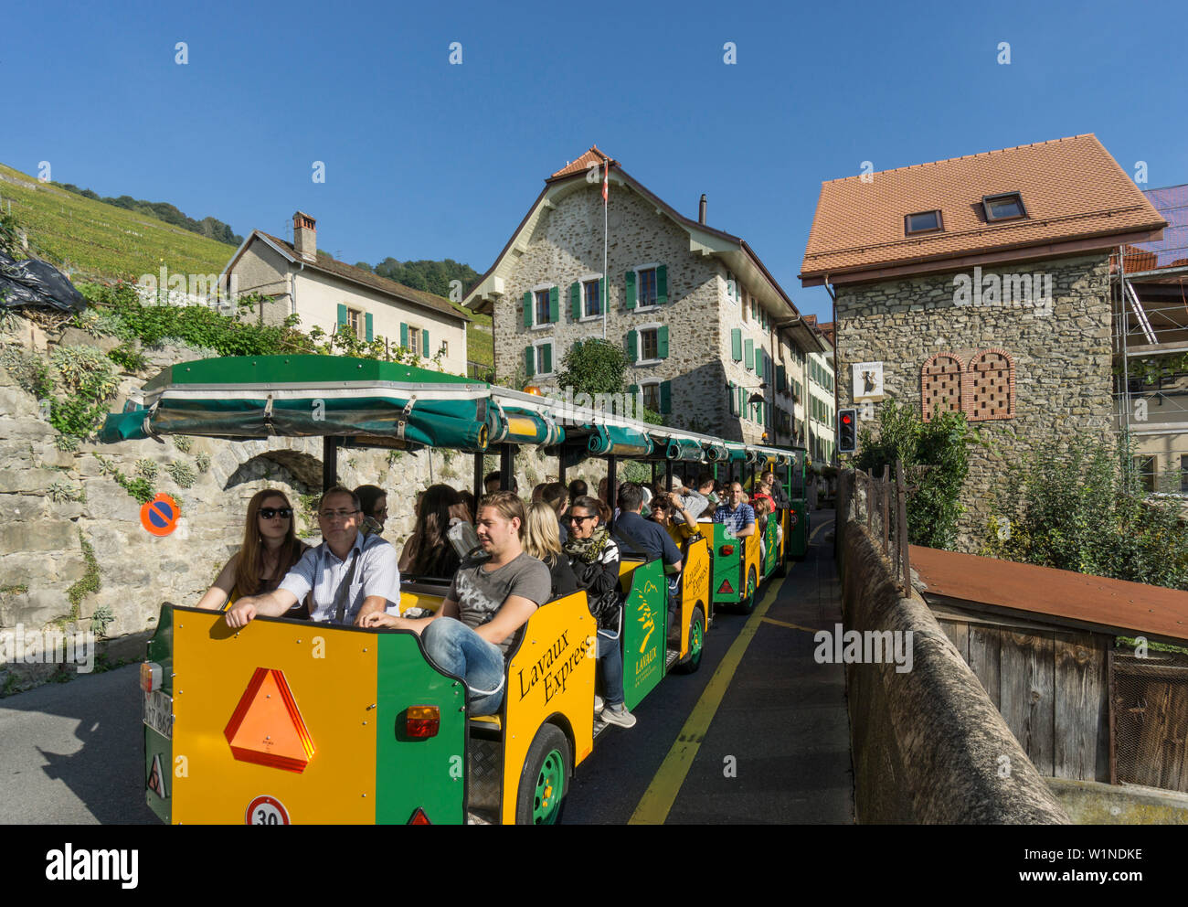 Epesses, Vineyards , Lavaux region, Lake Geneva, Swiss Alps, Switzerland Stock Photo