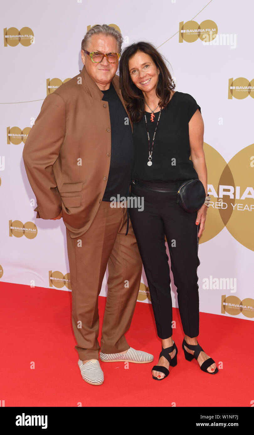02 July 2019, Bavaria, Munich: The actor Michael Brandner stands with his wife Karin at the reception of the Bavaria Film on the red carpet at the Filmfest Munich which takes place from 27.06.2019 to 06.07.2019. Photo: Felix Hörhager/dpa Stock Photo