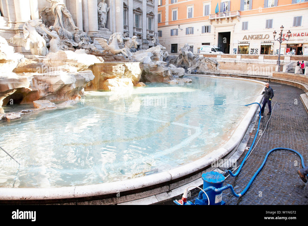 The Trevi fountain being emptied, yearly proceeds are ca 1 mio Euro, Rome, Lazio, Italy Stock Photo
