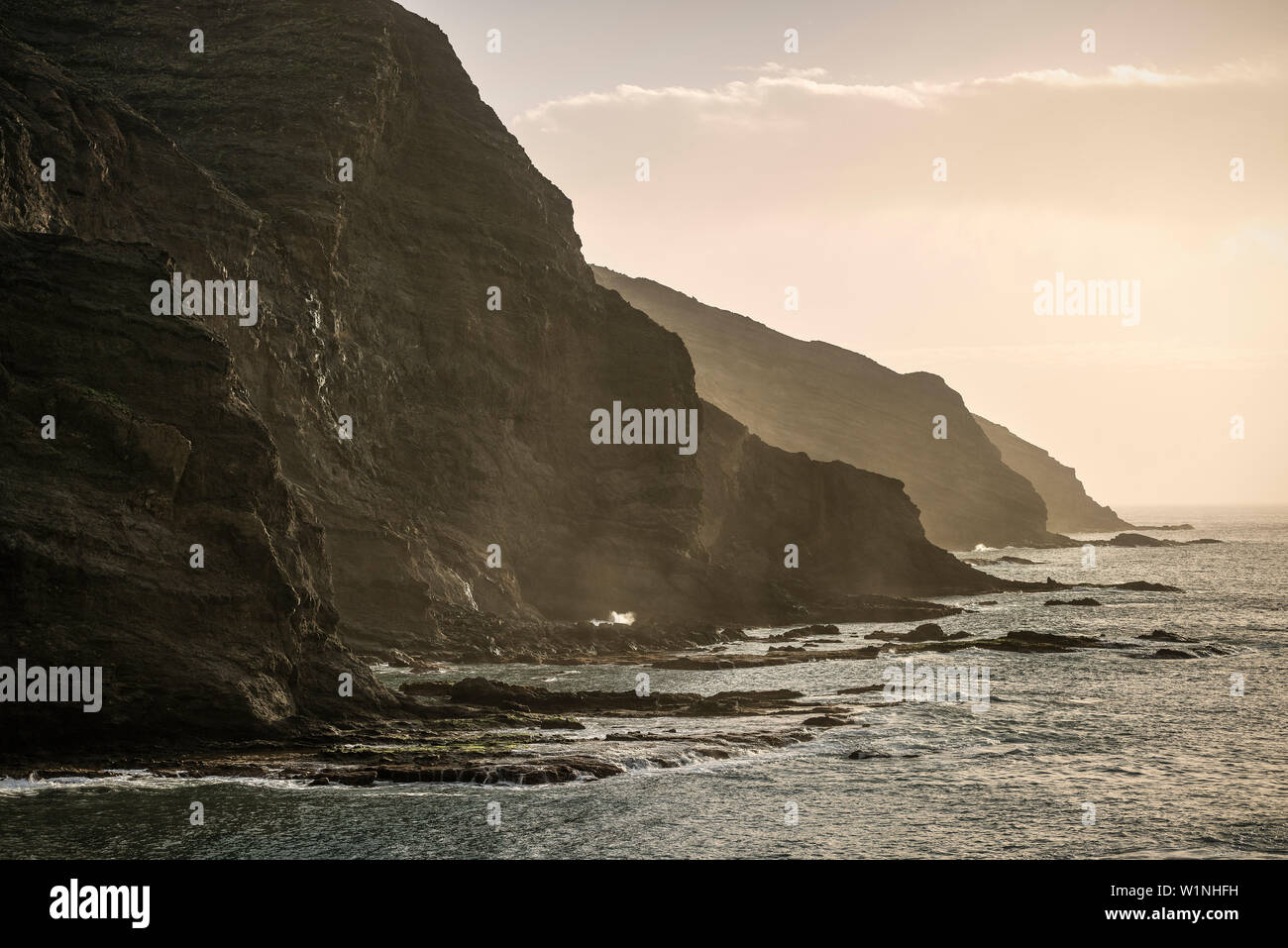 steep cliffs of rocky bay Playa de Alojera, La Gomera, Canary Islands, Spain Stock Photo