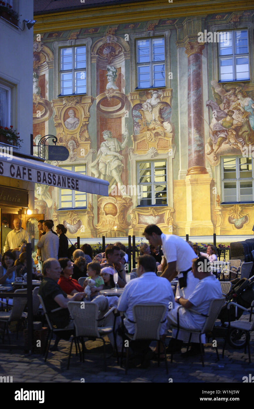 Pavement cafe, old town hall, Bamberg, Upper Franconia, Bavaria, Germany Stock Photo