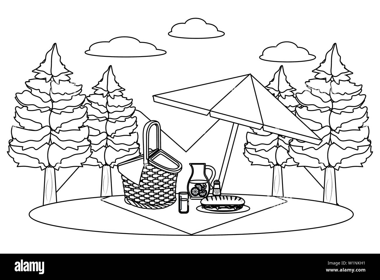 Picnic basket in forest design, Food summer outdoor leisure healthy ...