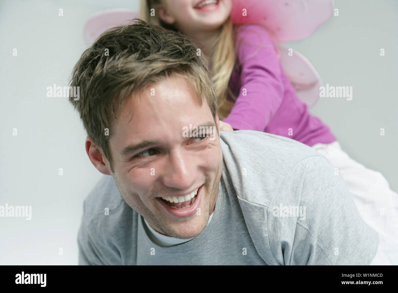 Father and daughter (3-4 years) playing, Munich, Germany Stock Photo