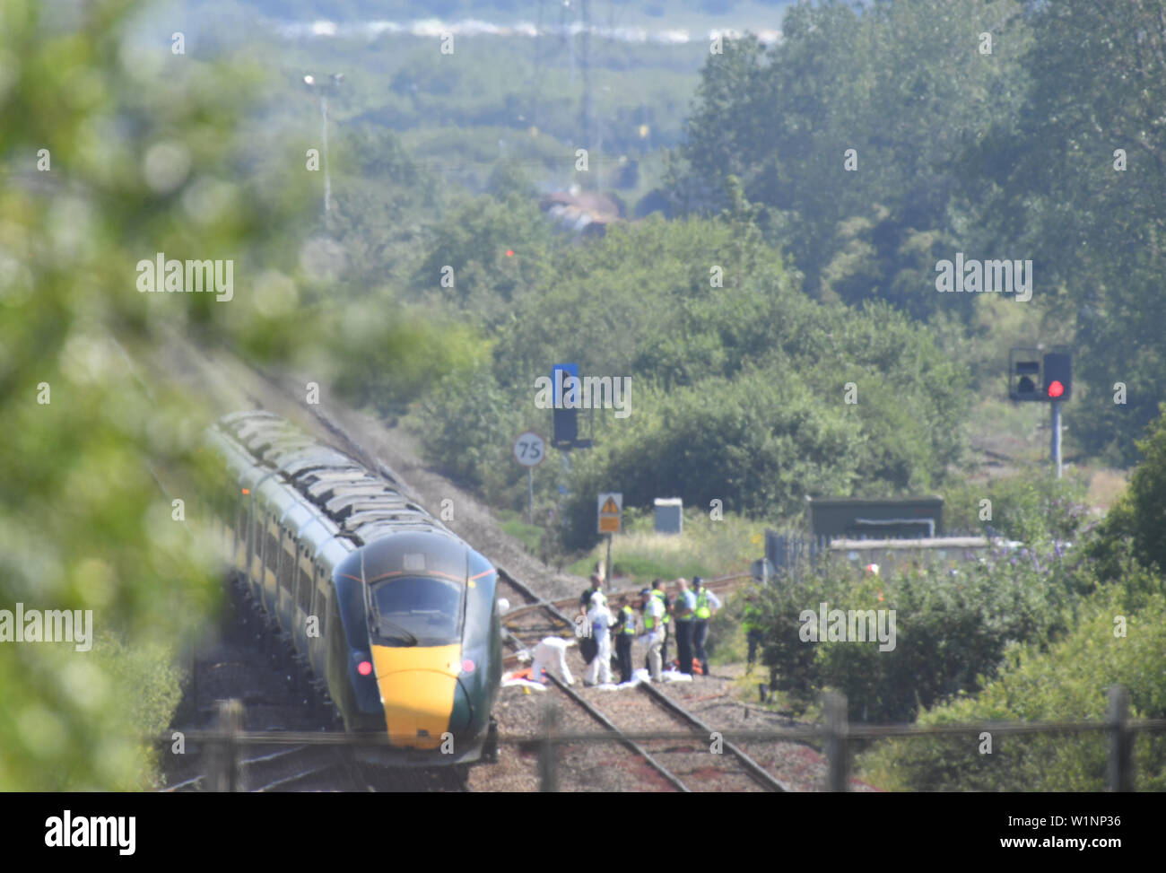 The scene on a section of track near Port Talbot after two railway workers died after being struck by a train. Stock Photo