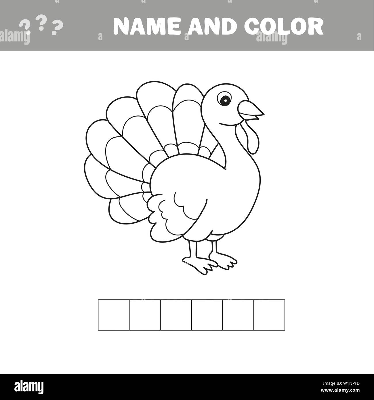Black and White Cartoon Vector Illustration of Funny Turkey Farm Bird Animal for Coloring Book - Crossword puzzle Stock Vector