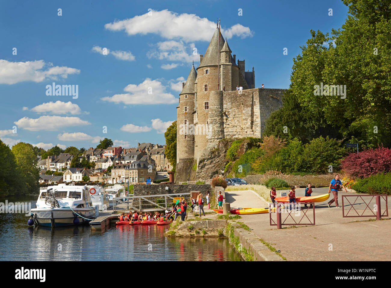 View at Josselin castle and port from lock 35, Josselin, River Oust and