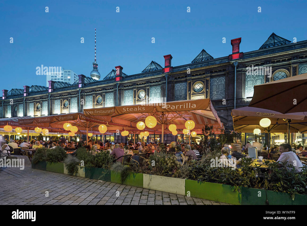 Berlin, hackesch market in summer, tourist magnet with cafes, restaurants, S-Bahn station, people Stock Photo