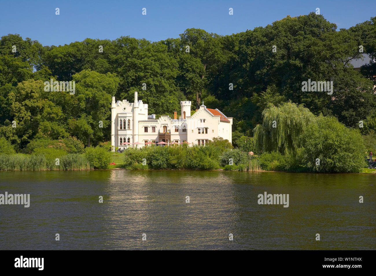 Kleines Schloß in the park of Babelsberg with the river Havel, Brandenburg, Germany, Europe Stock Photo