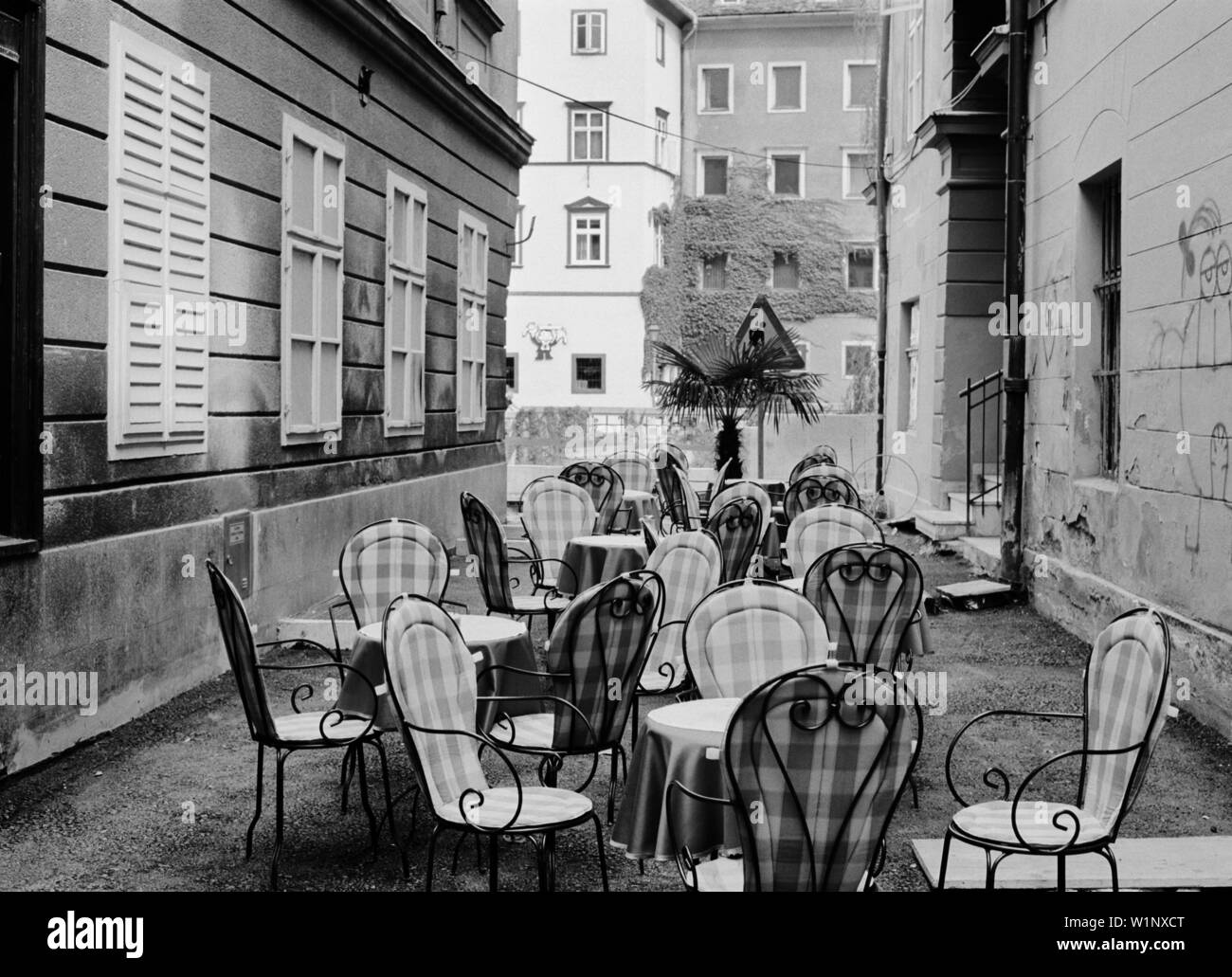 Cafe terrace, Ljubljana Slovenia Stock Photo
