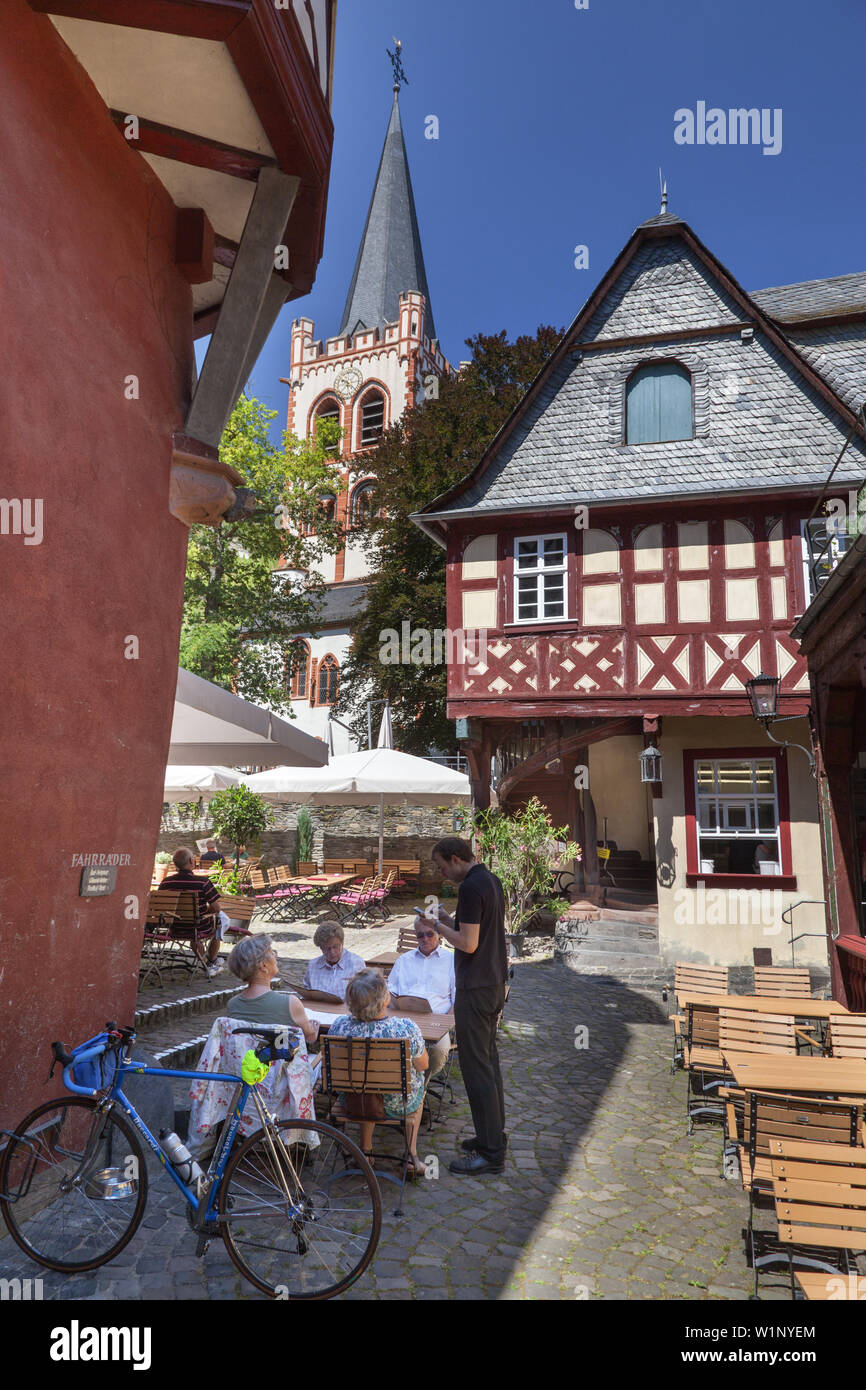 Restaurant Posthof in Bacharach, Upper Middle Rhine Valley, Rheinland-Palatinate, Germany, Europe Stock Photo