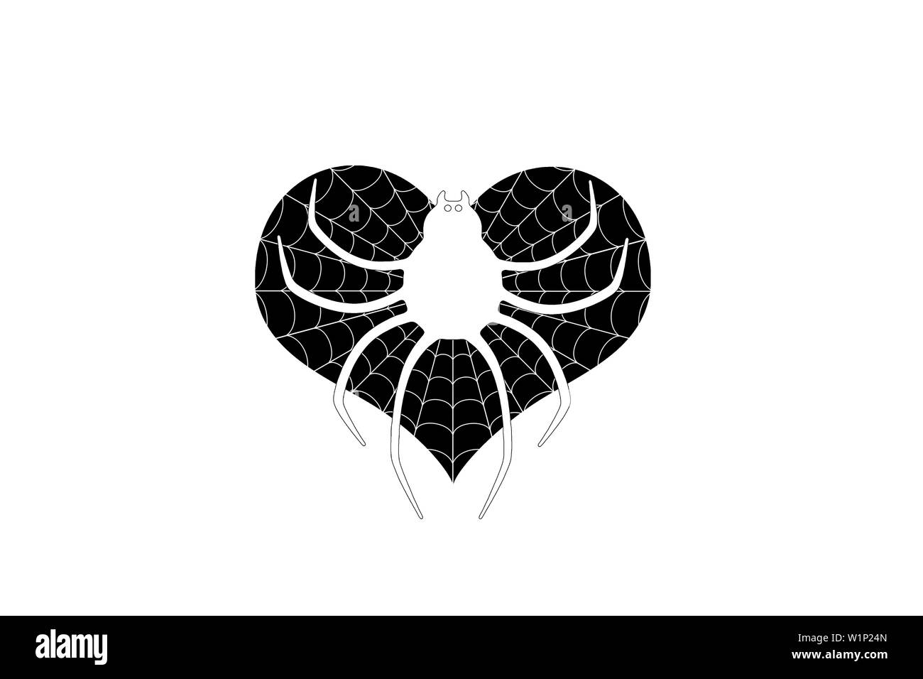 Illustration of a heart with a spider in the web Stock Photo