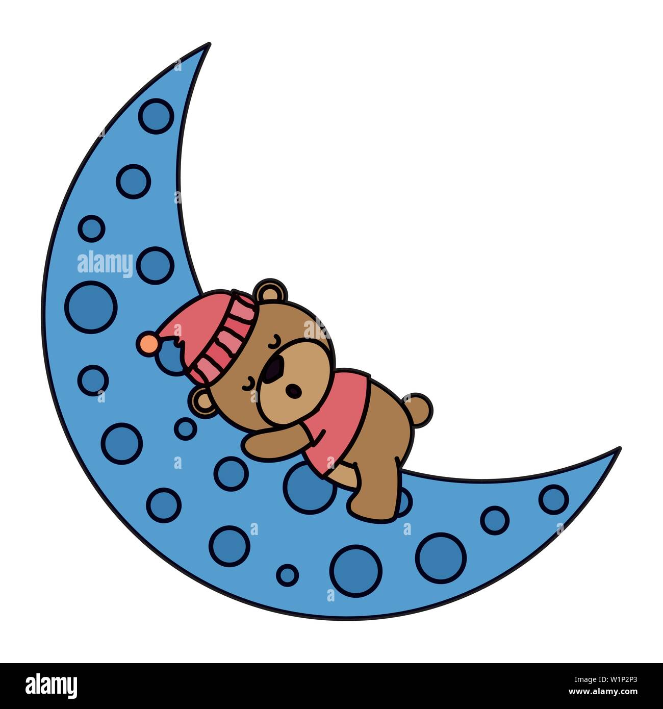 little bear teddy with hat sleeping in moon Stock Vector Image & Art ...