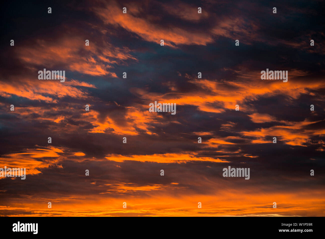 Sunset with red illuminated clouds Stock Photo