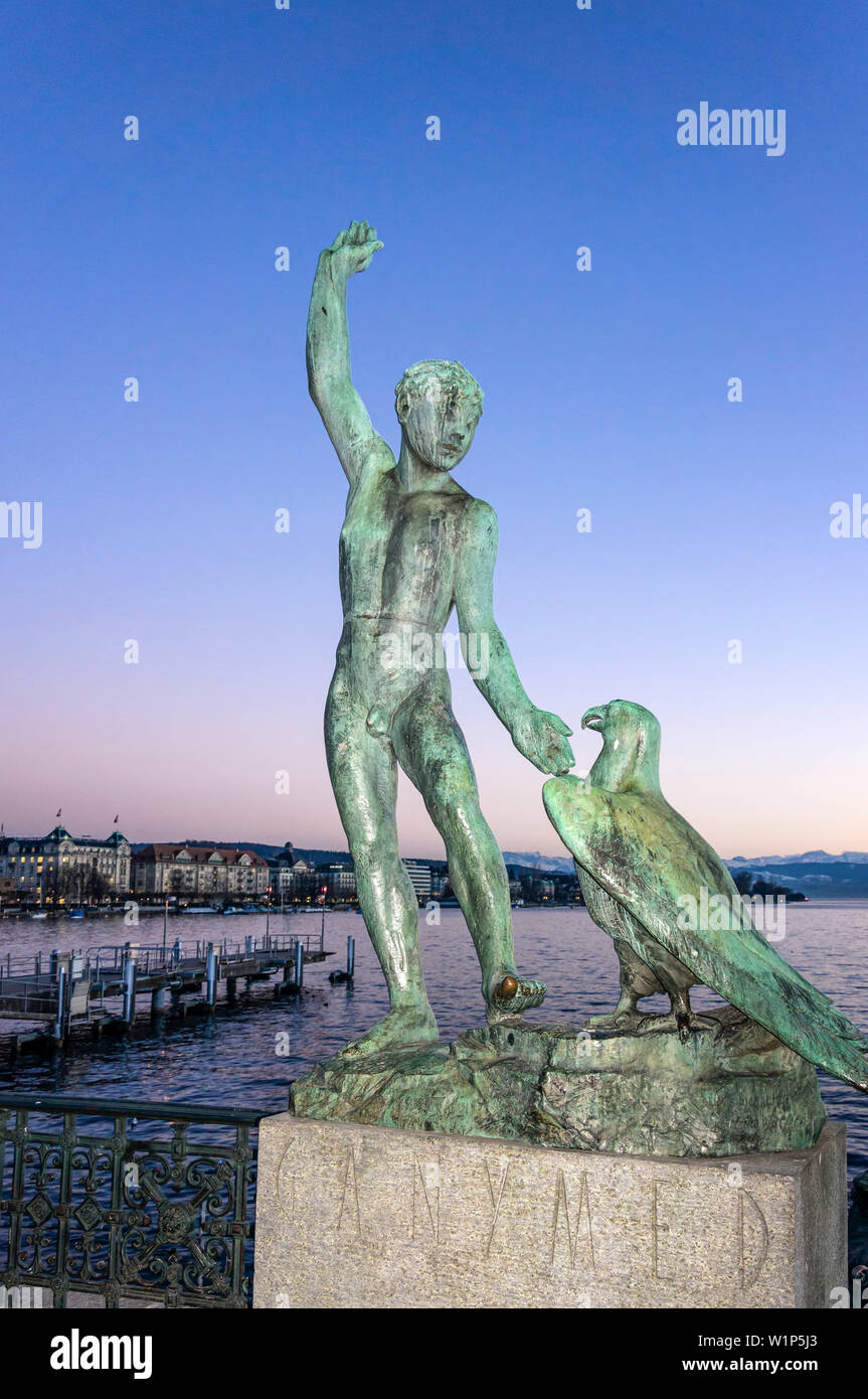 Ganymed statue (of Hermann Hubacher 1952) at Bürkli Square, Lake Zurich, Zurich, Canton Zurich, Switzerland Stock Photo