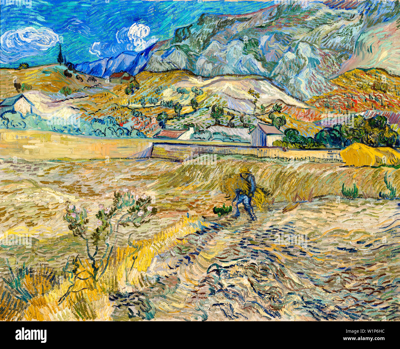 Vincent Van Gogh, Enclosed Wheat Field with Peasant, landscape painting, 1889 Stock Photo