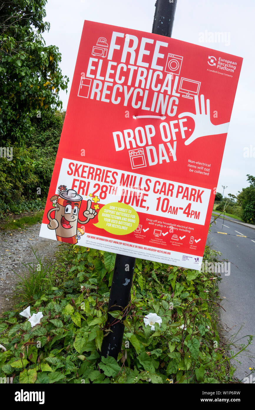 A notice informing the public of an free electrical goods drop