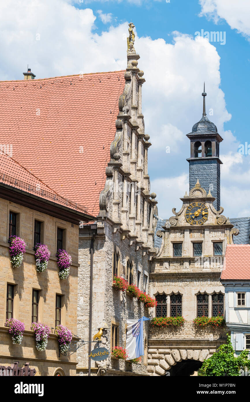 Town hall with Maintor, Marktbreit, Franconia, Bavaria, Germany Stock Photo