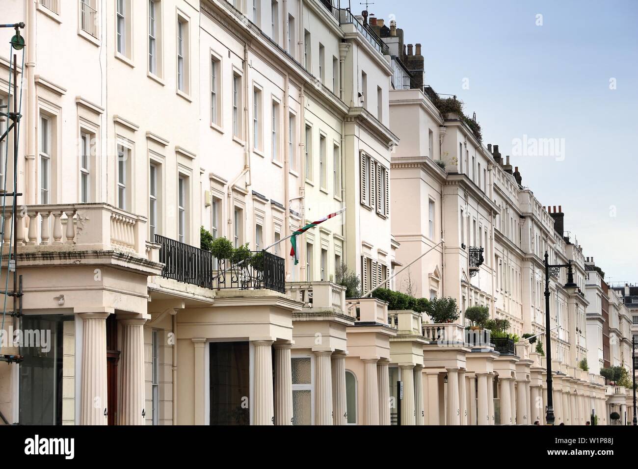 Belgravia in West London, UK. Affluent neighborhood in the City of Westminster and the Royal Borough of Kensington and Chelsea. Stock Photo