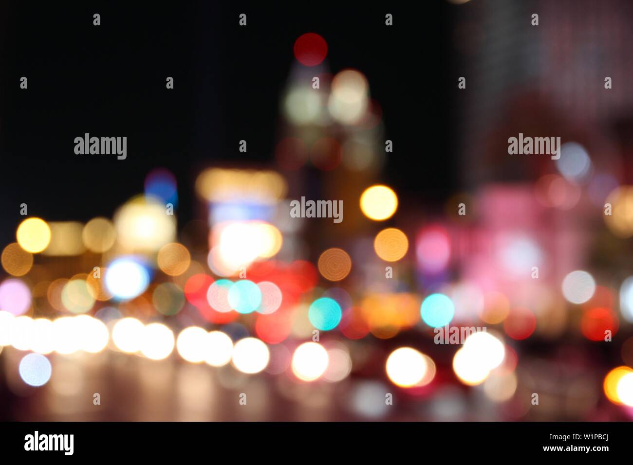 Las Vegas night blur. Defocused city night lights - colorful evening view. Stock Photo