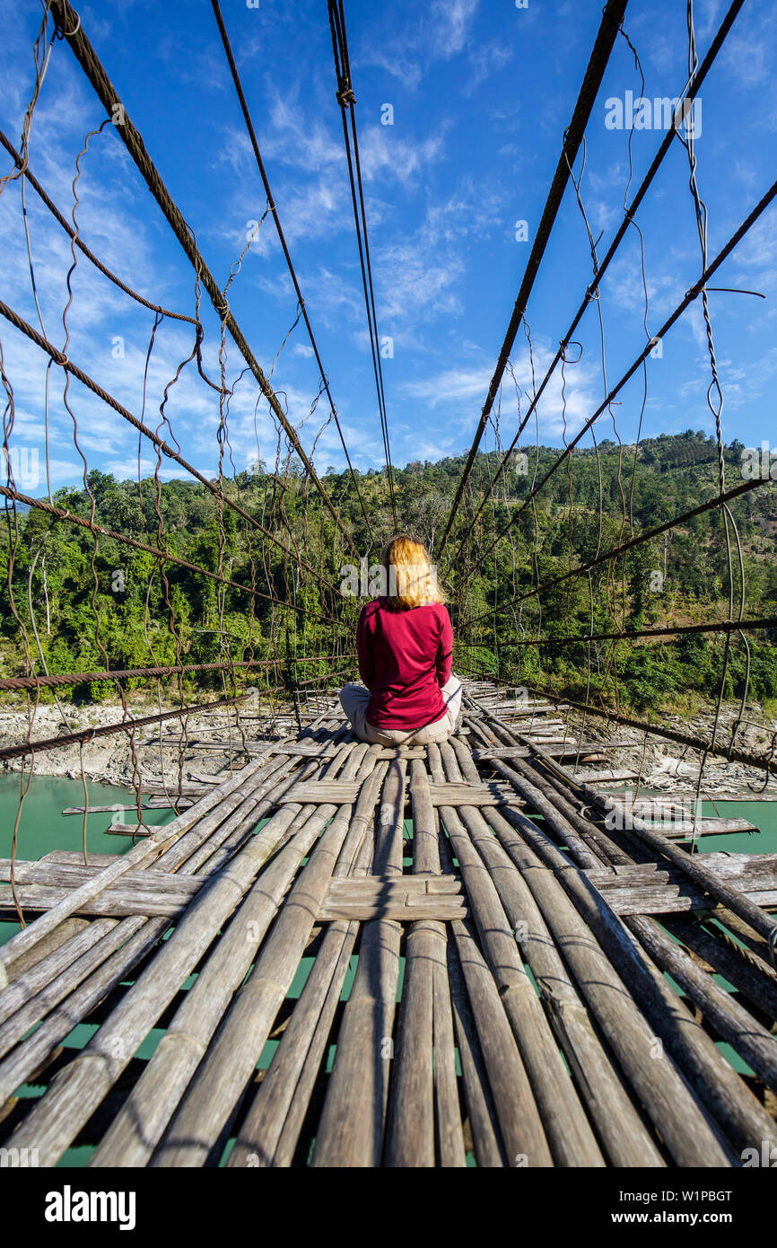 Swing bridge in Arunachal Pradesh, India, Asia Stock Photo