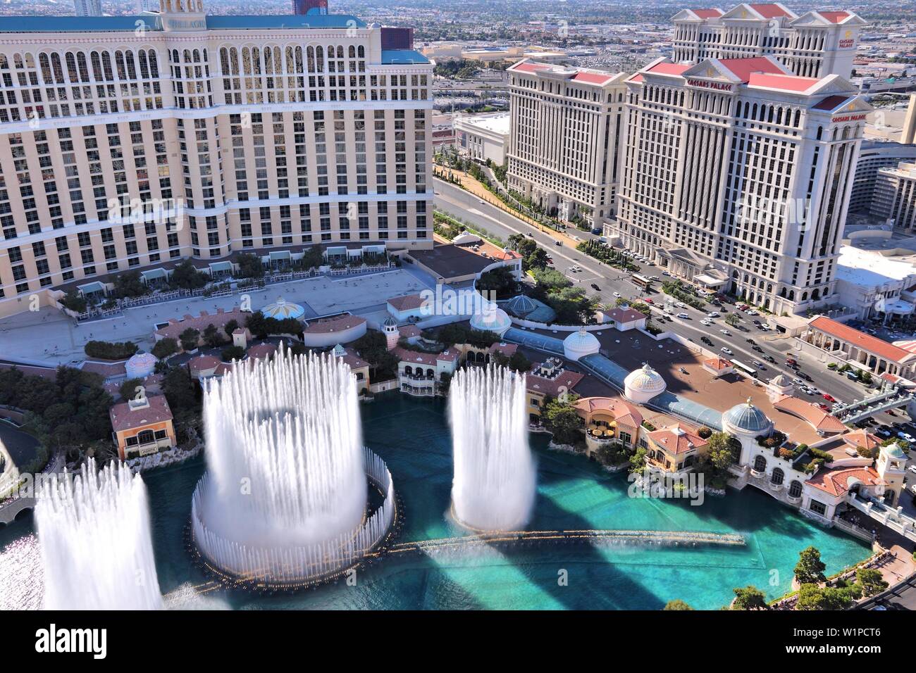 LAS VEGAS, USA APRIL 14, 2014 Bellagio and Caesars Palace view in