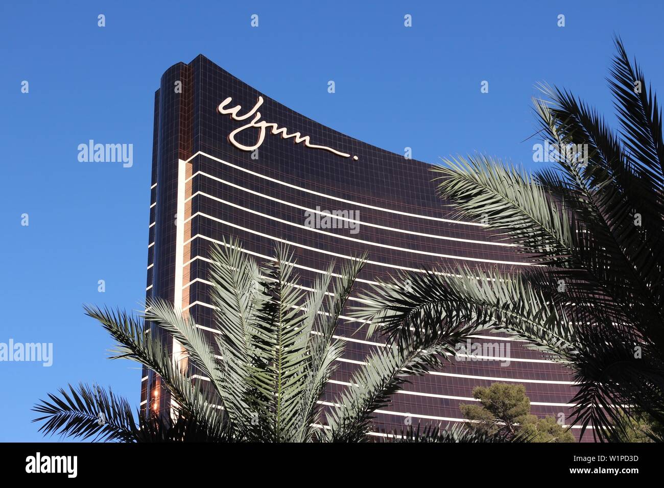 LAS VEGAS, USA - APRIL 14, 2014: Wynn resort in Las Vegas. It is one of 20 largest hotels in the world with 4,750 rooms (together with adjacent Encore Stock Photo