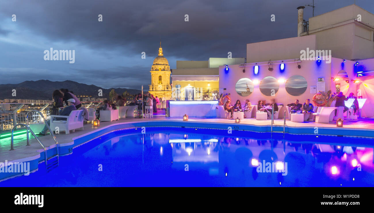 Pool Lounge Bar, AC Hotel Malaga Palacio, Malaga Andalusia, Spain Stock Photo