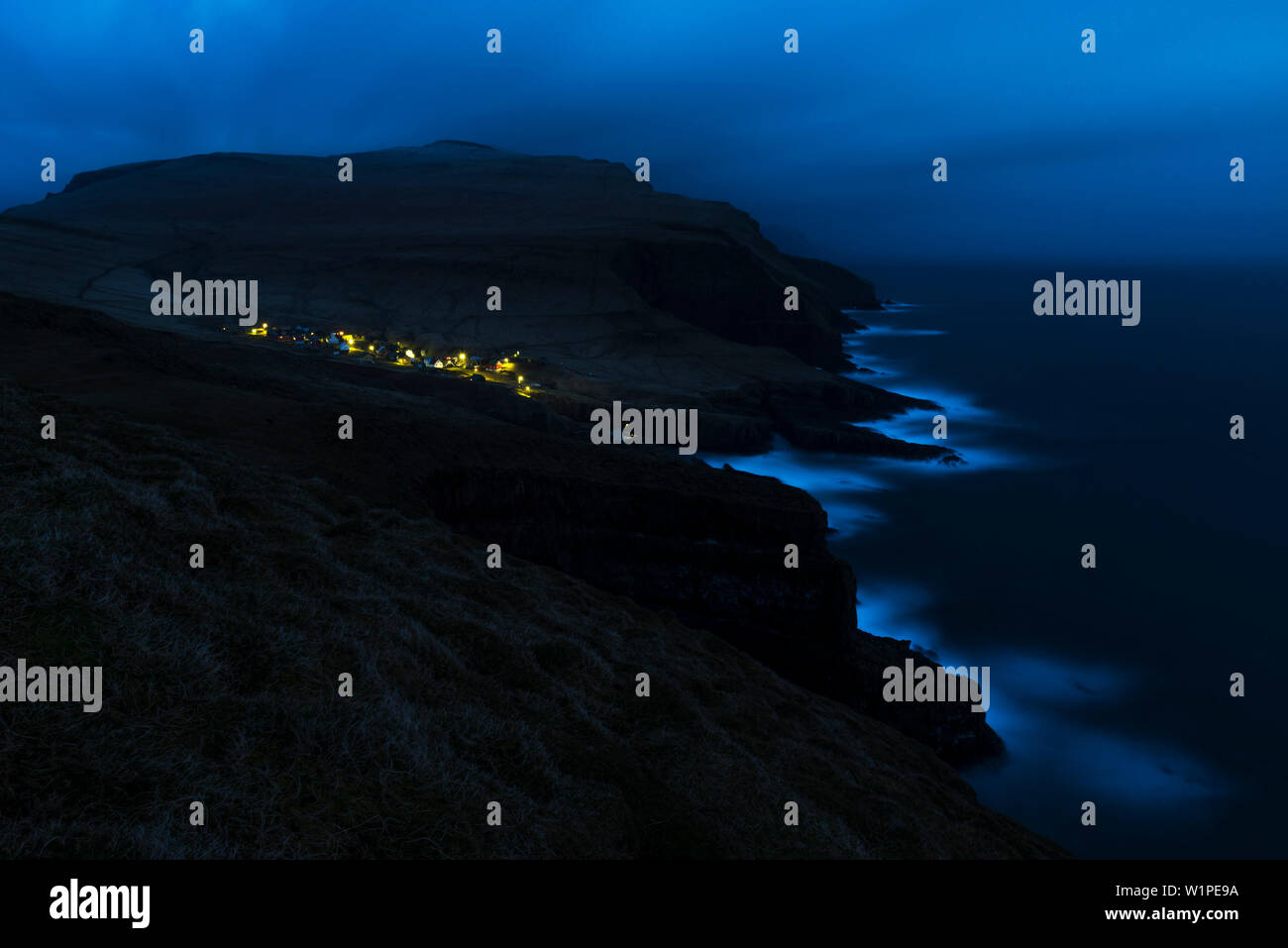 Mykines at night, Mykines island, Faroe Islands, Denmark Stock Photo