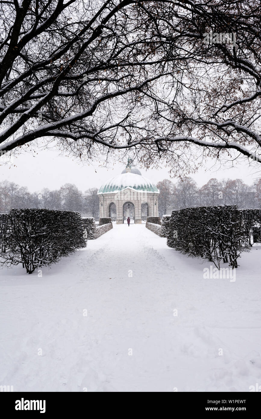 Pavillon during Snow Fall in Hofgarten, Munich, Germany Stock Photo