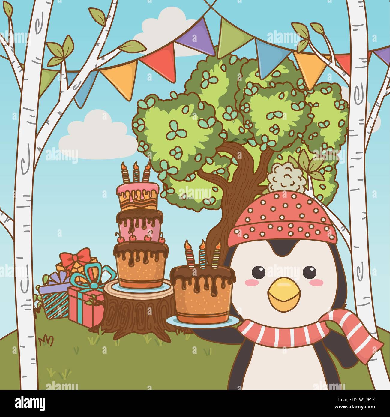 Penguin Cartoon Design Animal Happy Birthday Celebration