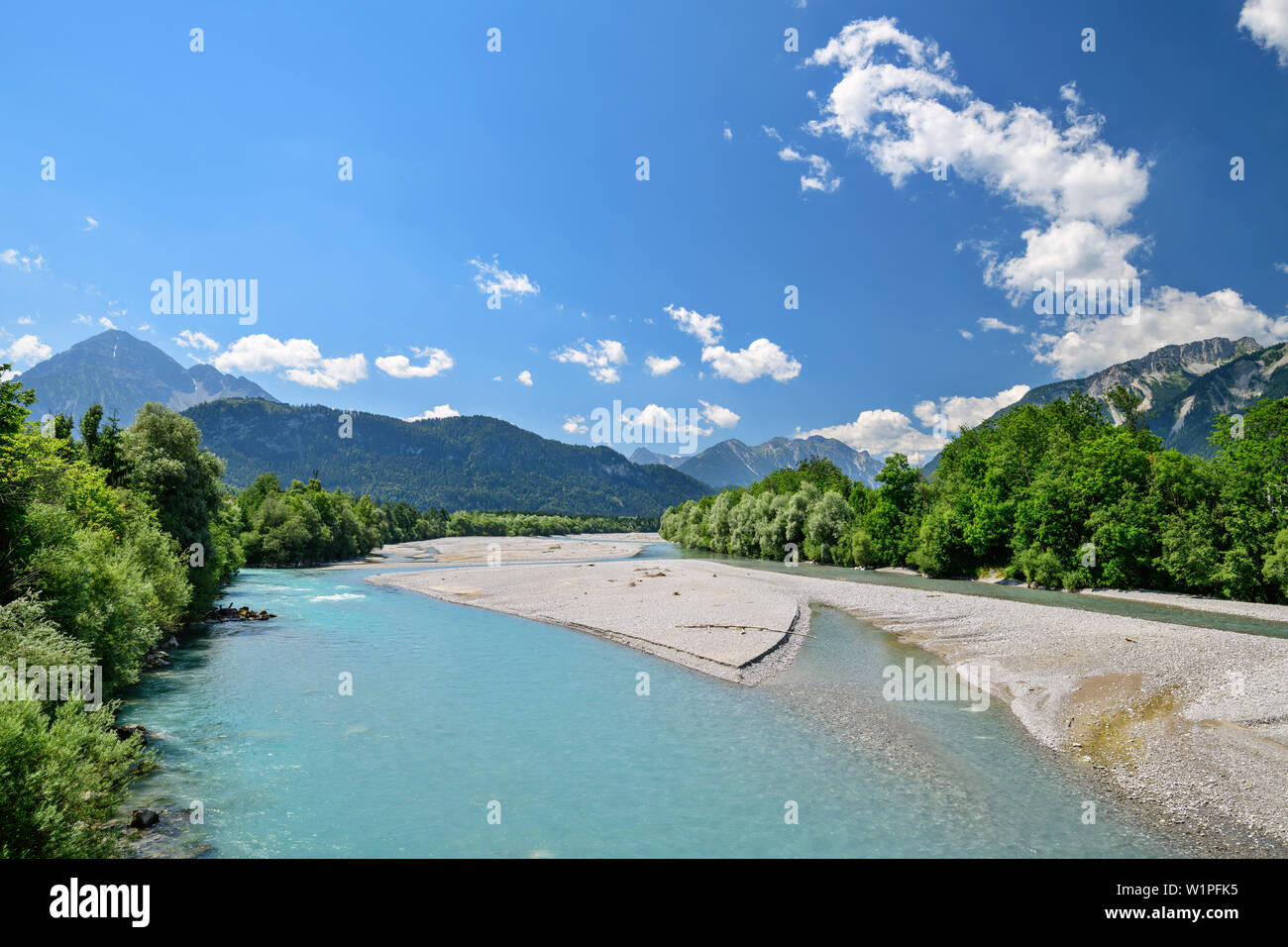 River Lech With Lechtal Alps In Background Lechweg Reutte
